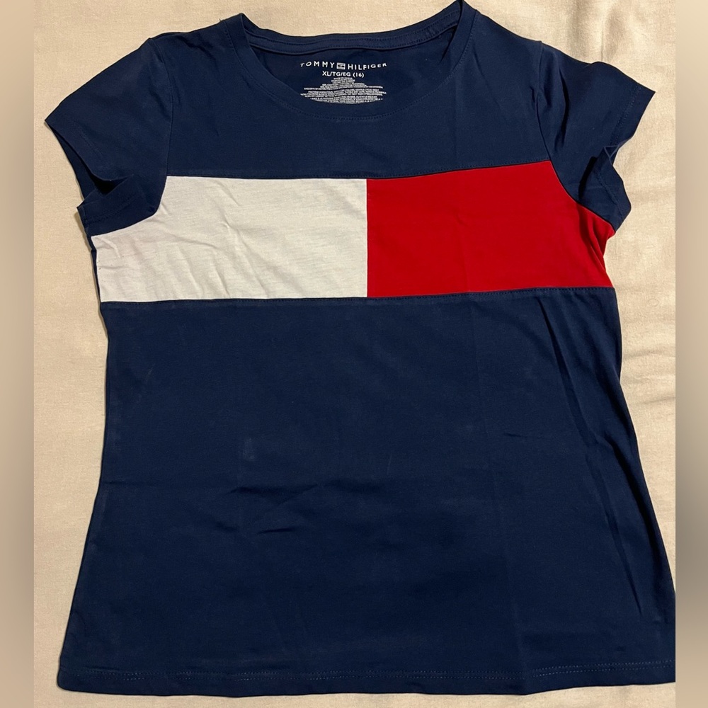Tommy Hilfiger Girl's Short Sleeve shirt w/ Flag Logo, Cotton Blend Tee